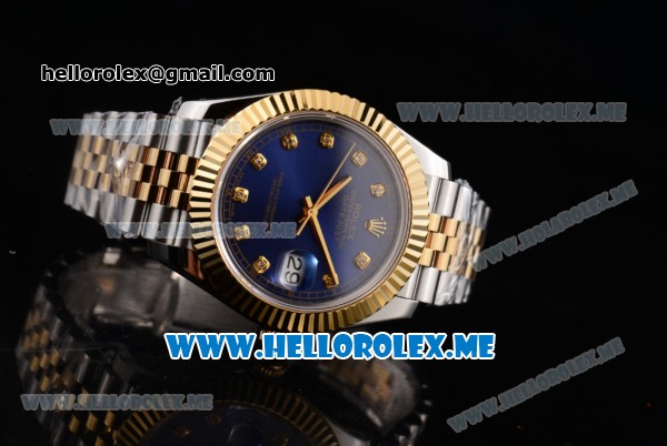Rolex Datejust II Asia 2813 Automatic Two Tone Case/Bracelet with Dark Blue Dial and Diamonds Markers (BP) - Click Image to Close